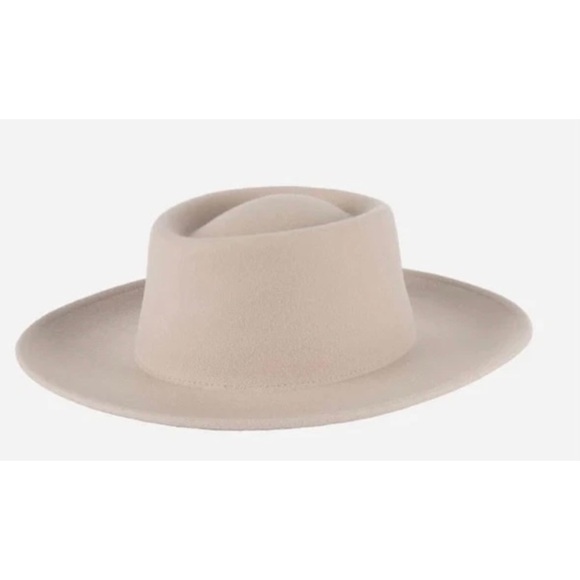 New GIGI POP Ginger Gambler Ivory Wool Wide Brim Stiff Hat Womens Size M L59